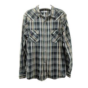 Reclaim Button Front Casual Snap Shirt Men's Size XL Black/Brown Plaid